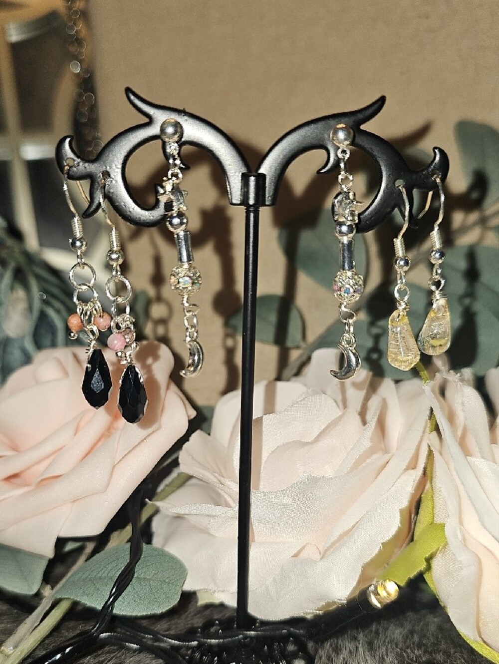 Silver .925 and Tourmaline,citrean And Moon- Stars 3Earrings Set (316A) - Picture 2 of 6